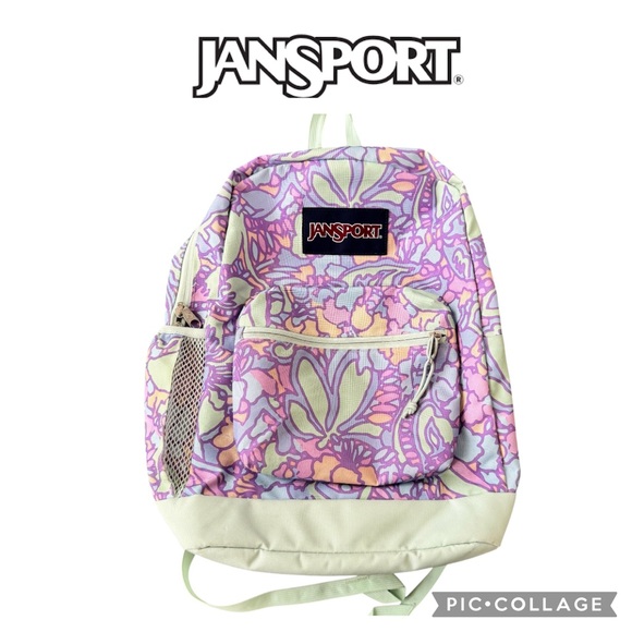 JanSport Cross Town Plus Backpack Fluid Floral Pastel Lilac 17x12.5 - Picture 1 of 12
